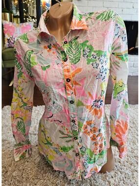 EUC Lilly Pulitzer Target Nosey Posey Button Up Blouse Floral Cotton Shirt SP
